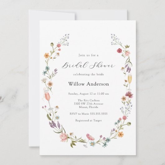Wildflower Champagne bruids douche uitnodiging (Voorkant)