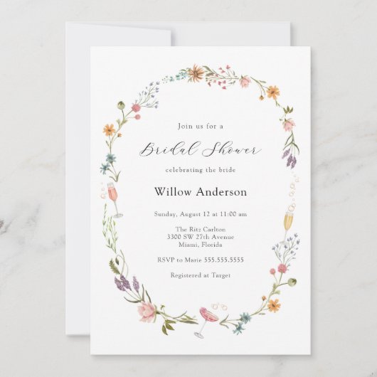 Wildflower Champagne Vrijgezellenfeest Kaart (Voorkant)