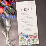 Wildflower Charm Country Floral Wedding Menu<br><div class="desc">Menukaart voor de Wilde-bloemenbruiloft met waterverf wilde bloemen. Dit bijtende landbotanische ontwerp heeft een  grens van wilde bloemen,  inclusief madeliefje papaverbloem,  konefje karnoppen,  kartonnen kop en klaver. Een elegante moderne bloem met bohemisch tuinthema. Blader naar mijn winkel in het Wilde collectie Charm voor overeenkomende objecten.</div>