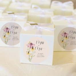 Wildflower Charm Miss naar Mrs Country Bruiloftsfe Ronde Sticker