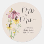 Wildflower Charm Miss to Mrs Country Bruidsdiner Ronde Sticker (Voorkant)