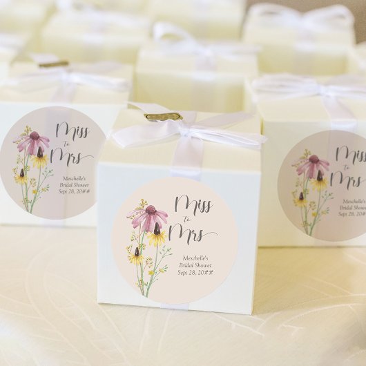 Wildflower Charm Miss to Mrs Country Bruidsdiner Ronde Sticker