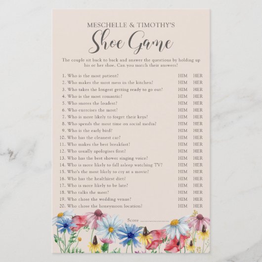 Wildflower Charm Wedding Couples Shower Game (Voorkant)