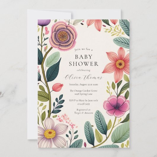 Wildflower Chic Baby shower Kaart (Voorkant)
