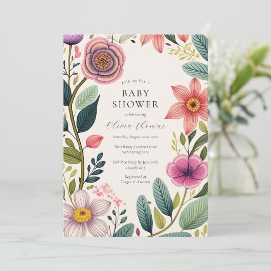Wildflower Chic Baby shower Kaart (Staand voorkant)
