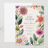 Wildflower Chic Baby shower Kaart (Voorkant / Achterkant)