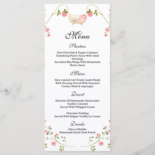 Wildflower Chic Bloemen Lush Boho Wit baby shower Menu (Voorkant)