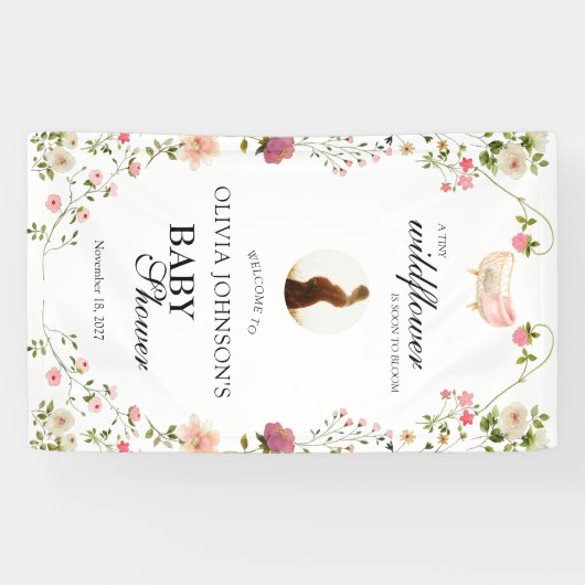 Wildflower Chic Bloemen Lush Boho Wit Foto Spandoek (Horizontaal)