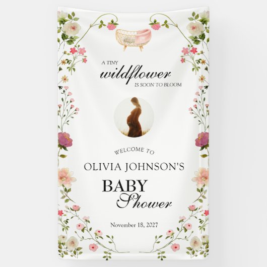 Wildflower Chic Bloemen Lush Boho Wit Foto Spandoek (Verticaal)