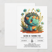 Wildflower Chic Dinosaur Jongen Verjaardag Kaart (Voorkant / Achterkant)