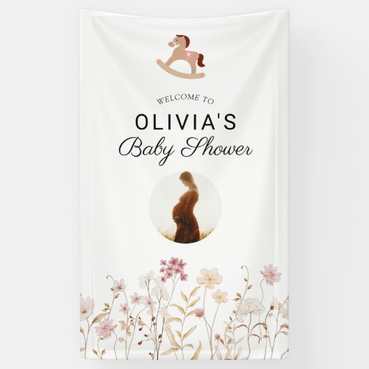 Wildflower Chic Floral Boho White Foto Welkom Spandoek (Verticaal)