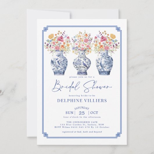 Wildflower Chinoiserie Ginger Jars Vrijgezellenfee Kaart (Voorkant)