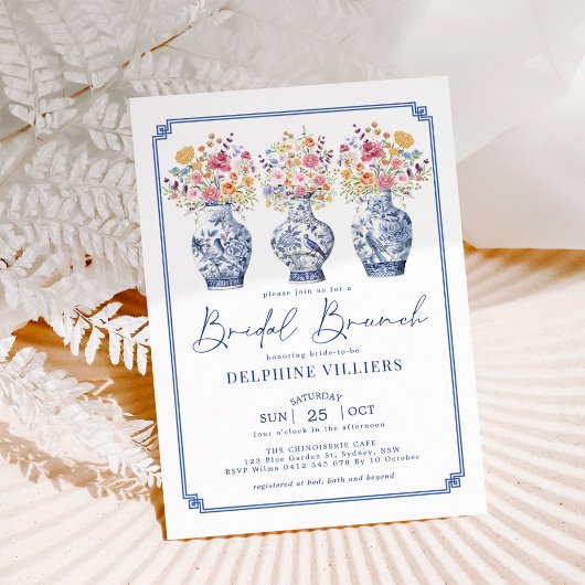 Wildflower Chinoiserie Porcelain Bruids Brunch Kaart