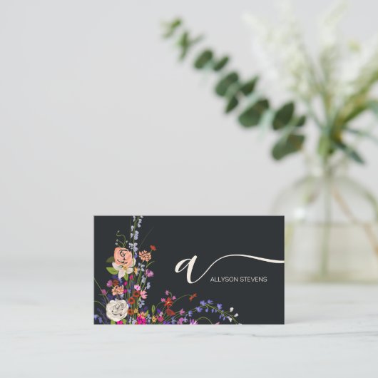 Wildflower chique haar make-up foto initiaal qr co visitekaartje (Staand voorkant)