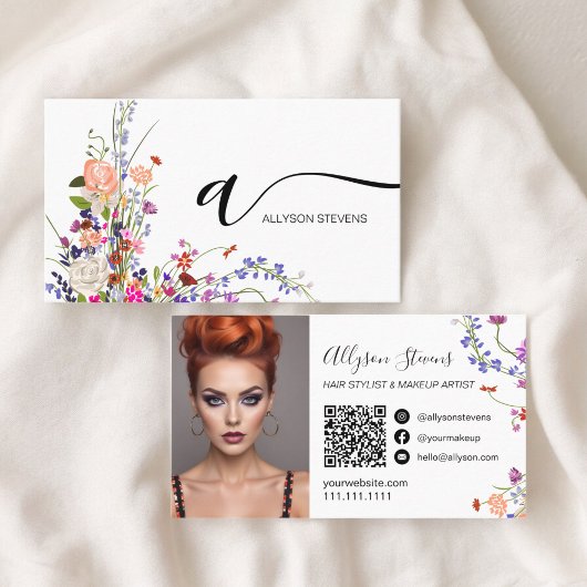 Wildflower chique haar make-up foto initiaal qr co visitekaartje