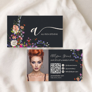 Wildflower chique haar make-up foto initiaal qr co visitekaartje