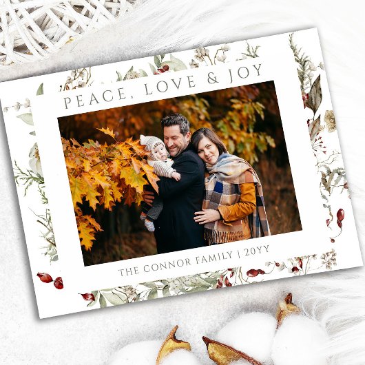 Wildflower Christmas Love Peace Joy Foto Feestdagenkaart