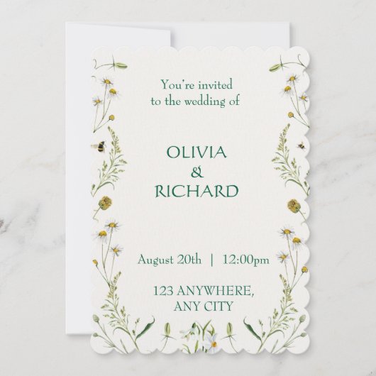 Wildflower classic floral Minimalist Invitations Kaart (Voorkant)