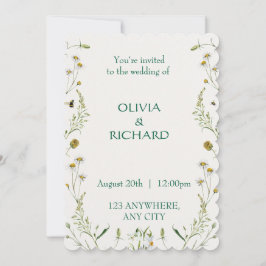 Wildflower classic floral Minimalist Invitations Kaart
