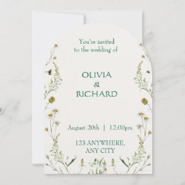 Wildflower classic floral Minimalist Invitations Kaart