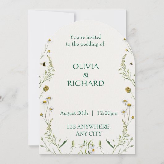 Wildflower classic floral Minimalist Invitations Kaart (Voorkant)
