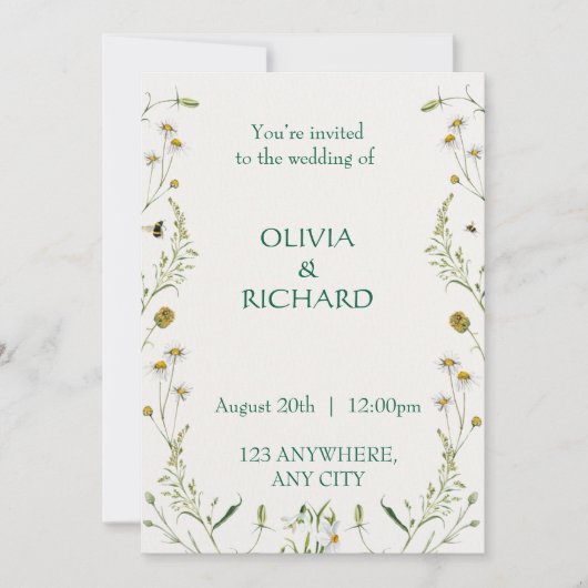  Wildflower classic floral Minimalist Invitations  Kaart (Voorkant)