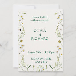 Wildflower classic floral Minimalist Invitations Kaart