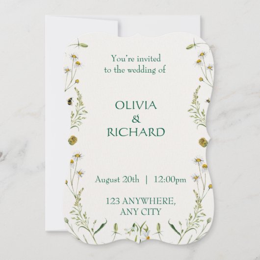 Wildflower classic floral Minimalist Invitations Kaart (Voorkant)