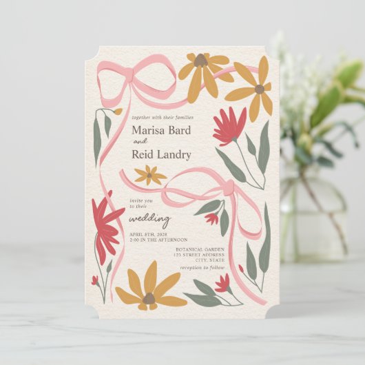 Wildflower Coquette bruiloft Kaart (Staand voorkant)