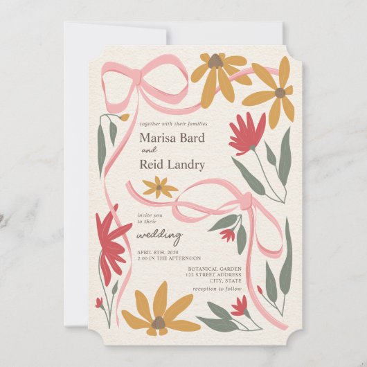 Wildflower Coquette bruiloft Kaart (Voorkant)