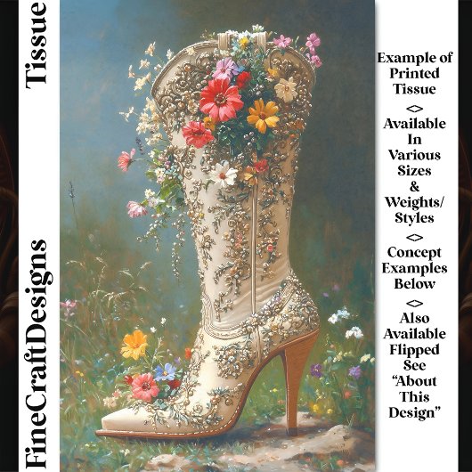  Wildflower Cowgirl Boot DG1L Decoupage Tissuepapier