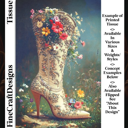  Wildflower Cowgirl Boot DG1RF Decoupage Tissuepapier
