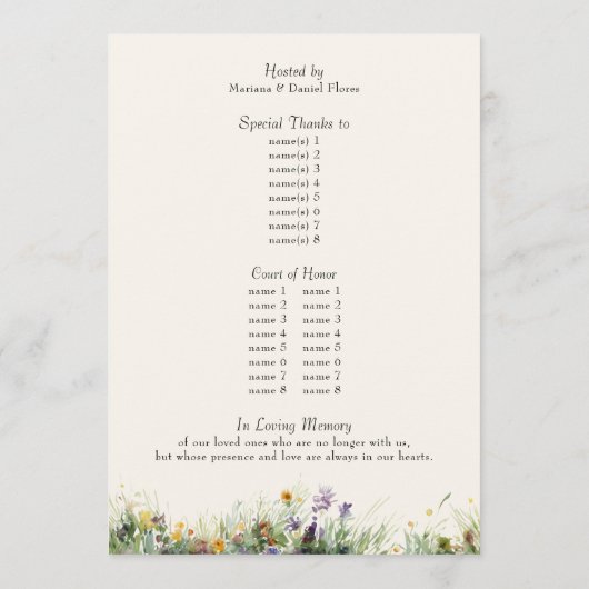 Wildflower Cowgirl Foto Rustieke Bloemen Quinceane Programmakaart (Achterkant)