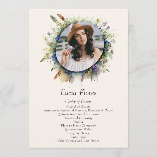 Wildflower Cowgirl Foto Rustieke Bloemen Quinceane Programmakaart (Voorkant)