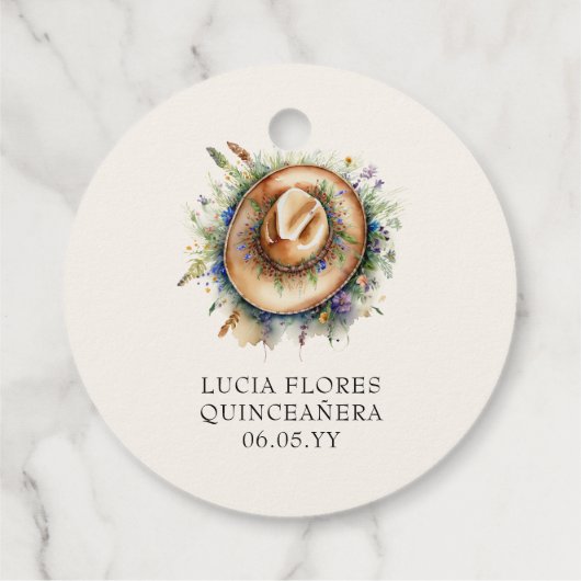 Wildflower Cowgirl Rustieke Bloemen Quinceanera Bedankjes Labels (Achterkant)