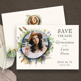 Wildflower Cowgirl Rustieke Bloemen Quinceanera Fo Save The Date