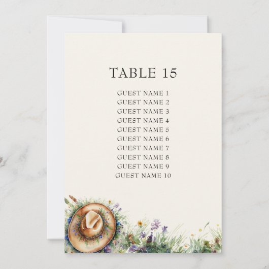 Wildflower Cowgirl rustieke zitplattegrond Kaart (Achterkant)