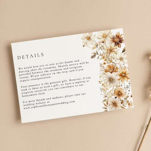 Wildflower Cream Boho Bloemen Bruiloft Informatiekaartje