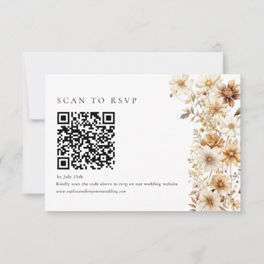 Wildflower Cream Boho Floral Wedding QR-code RSVP Kaartje (Voorkant)