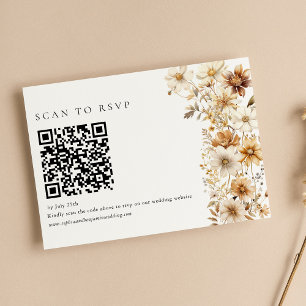 Wildflower Cream Boho Floral Wedding QR-code RSVP Kaartje