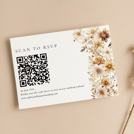 Wildflower Cream Boho Floral Wedding QR-code RSVP Kaartje