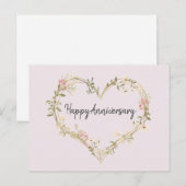 Wildflower Cream Roze Hart Happy Jubileum Briefkaart (Voorkant / Achterkant)