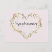 Wildflower Cream Roze Hart Happy Jubileum Briefkaart (Voorkant)