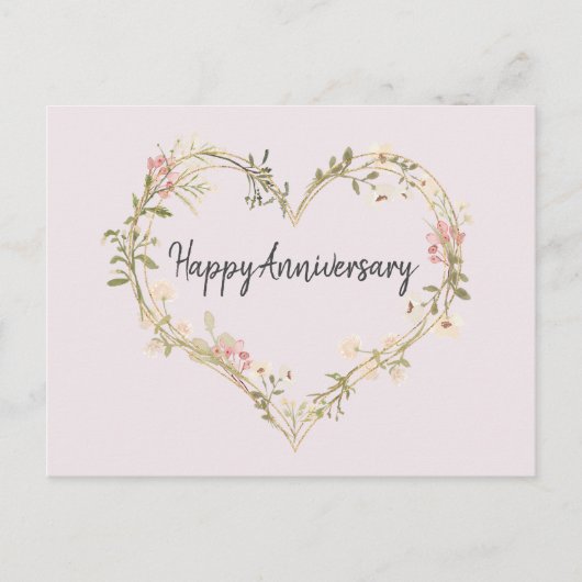 Wildflower Cream Roze Hart Happy Jubileum Briefkaart (Voorkant)