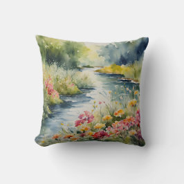 Wildflower Creek Mountains Waterschap Waterverf Kussen