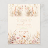 Wildflower crème boho budget bruiloft uitnodiging (Voorkant)