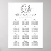 Wildflower Crest Bruiloft Zitkaart Poster (Voorkant)