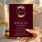 Wildflower Crest QR Code Bruiloft Burgundy Bruidsf Kaart
