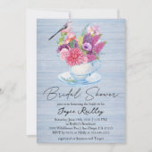 Wildflower Cup Stoffig Blauw Hout Bruidsdouche Kaart (Voorkant)