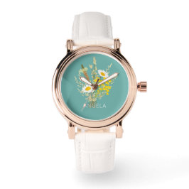 Wildflower Daisies Bloemboeket Aangepaste naam Horloge